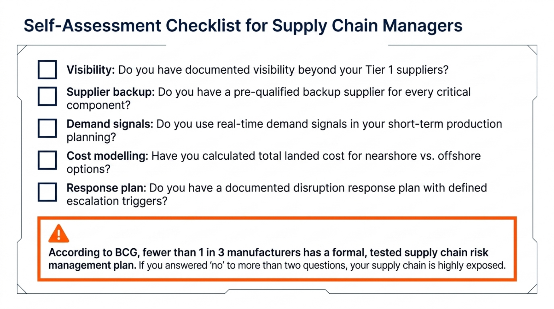 Proven Strategies for Manufacturing Supply Chain Resilience 9 Self-Assessment Checklist for Supply Chain Managers